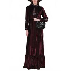 NEW FORTELA velour embroidered maxi dress in purple